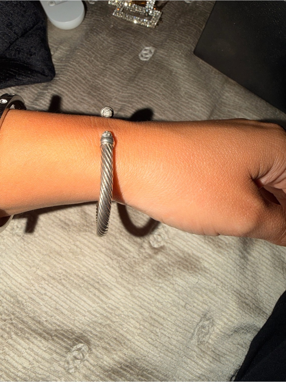 David Yurman Cable Classic Silver Bracelet with Pavé Endcaps